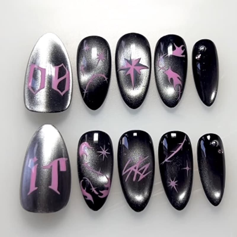 Cross-border hot-selling Crow heart cat-eye manicure Blackpink concert support manicure Jennie's same style wear manicure