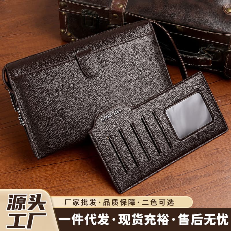 New Men's Clutch Bag with Combination Lock, Anti-Theft, Large Capacity, Multi-Pocket, Handheld, Business Leather Bag, Trendy