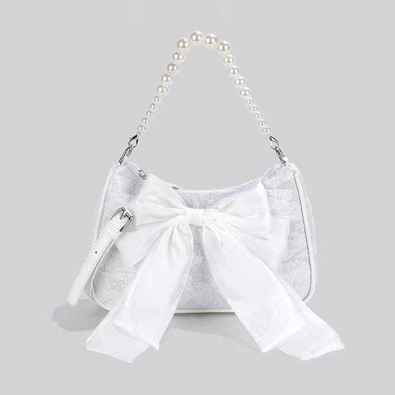 New Sweet Girl Pearl Handbag Underarm Bag Bow Fashion Versatile Women's Bag French Niche Crossbody Bag