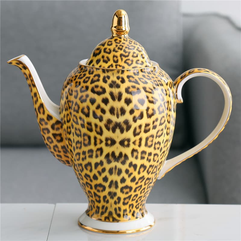 European and American Sexy Leopard Print Bone China Coffee Set Large Capacity Coffee Pot Sugar Pot Milk Pot Cup Saucer Spoon Ceramic Afternoon Tea Set