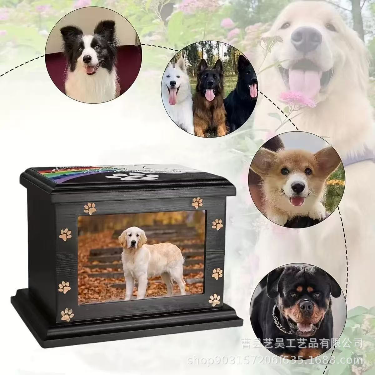 Cross-border Wooden Pet Urn Pet Memorial Photo Frame Dog Cat Coffin Pet Funeral Supplies Memorial Box