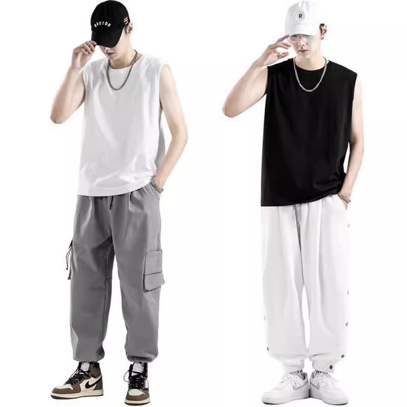 Sleeveless Vest Cotton Men's T-Shirt Sports Fitness Loose Tank Inner Wear Base Layer Undershirt T-Shirt Trendy Style