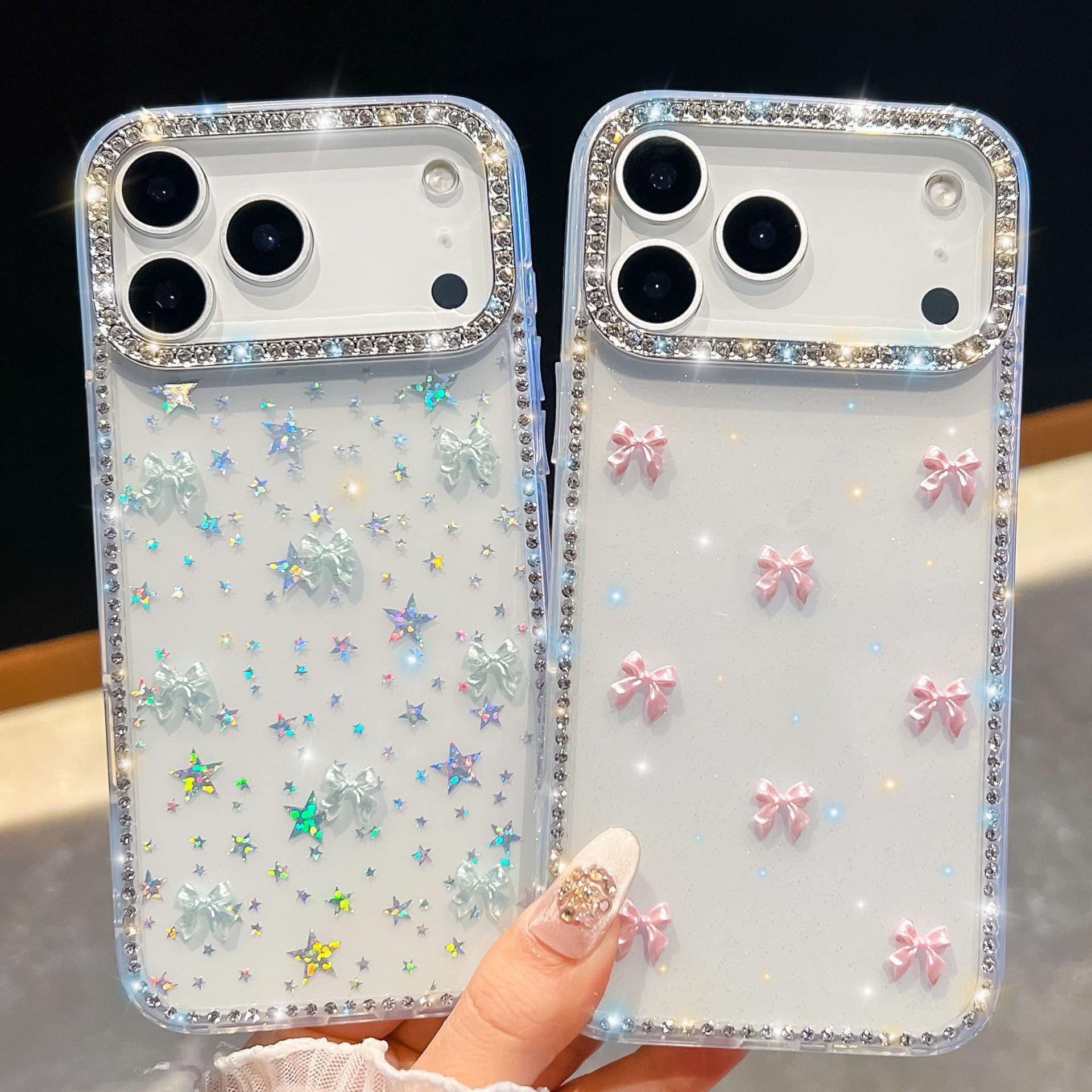 New flash diamond suitable for iPhone 17 mobile phone case glitter powder iPhone 16 Promax luxury aurora bow cross-border