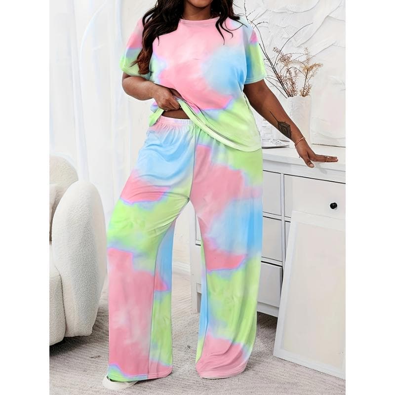 Q3569 Dropshipping for AliExpress Amazon Cross-border New Women's Loose Casual Set Plus Size Rendered