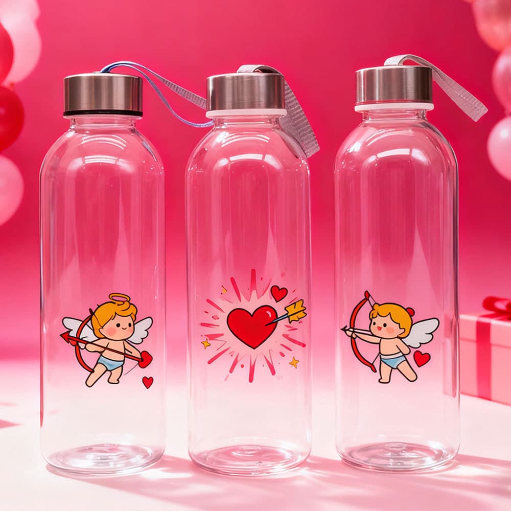 Cross-border Valentine's Day customizable transparent plastic water cup with small stainless steel lid for outdoor use - space cup with steel lid