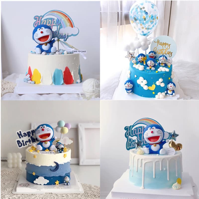 Dingdang Cat Cake Decorative Ornaments Doraemon Shake Head Kt Cat Doraemon Children's Birthday Clouds Rainbow Plug-in