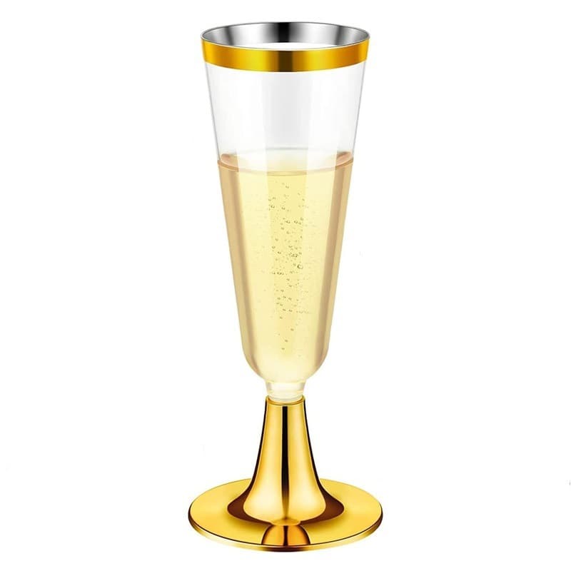 In Stock 5oz Thickened Gold Disposable PS Plastic Wine Glass Stemmed Champagne Glass Ice Cream Cup Martini Glass