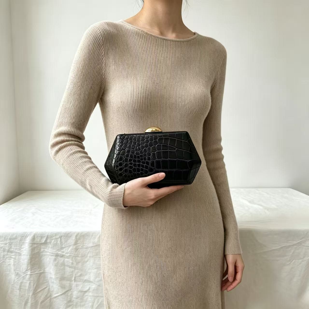 New Cross-border Women's Evening Bag Solid Color PU Crocodile Texture Clutch for Banquet Party Elegant Luxury Style