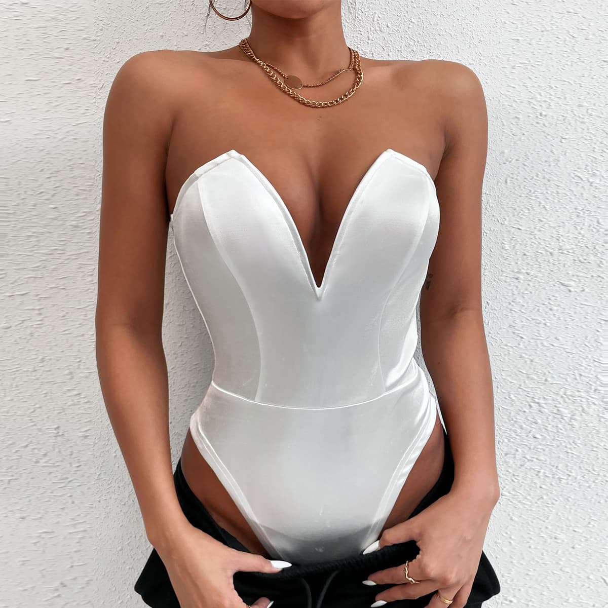 European and American women's tight base top, summer jumpsuit for women, V-neck strapless bodysuit