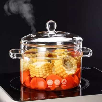 Vented Lid Distillation Glass Pot for Hydrosol, Large Capacity Borosilicate Glass Pot, Hydrosol Double-Ear Heat-Insulated Glass Pot