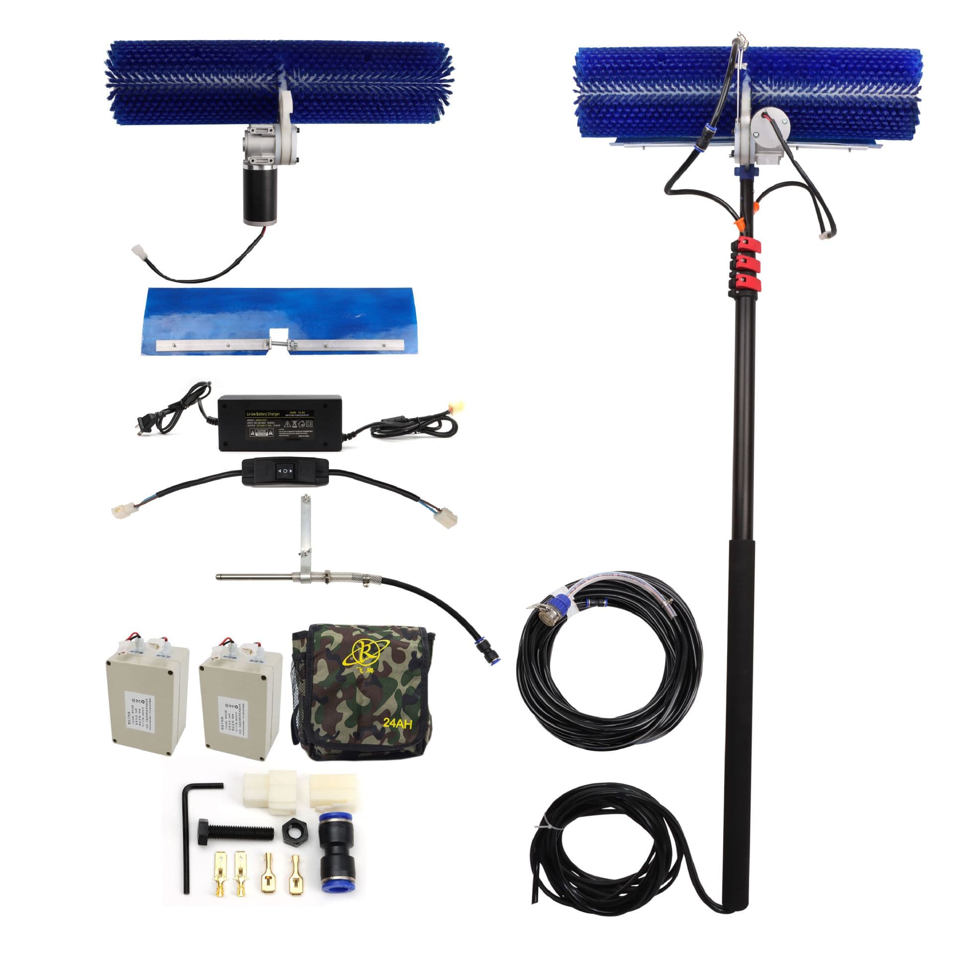 Telescopic Rod Solar Panel Cleaning Roller Brush Robot Water Spray Tool