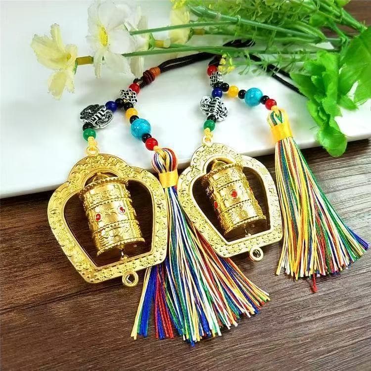 Chinese Ethnic Style Alloy Prayer Wheel Pendant, Premium Metal Accessories for Keychains, Car, and Bag Hangs, Manufacturer Gifts
