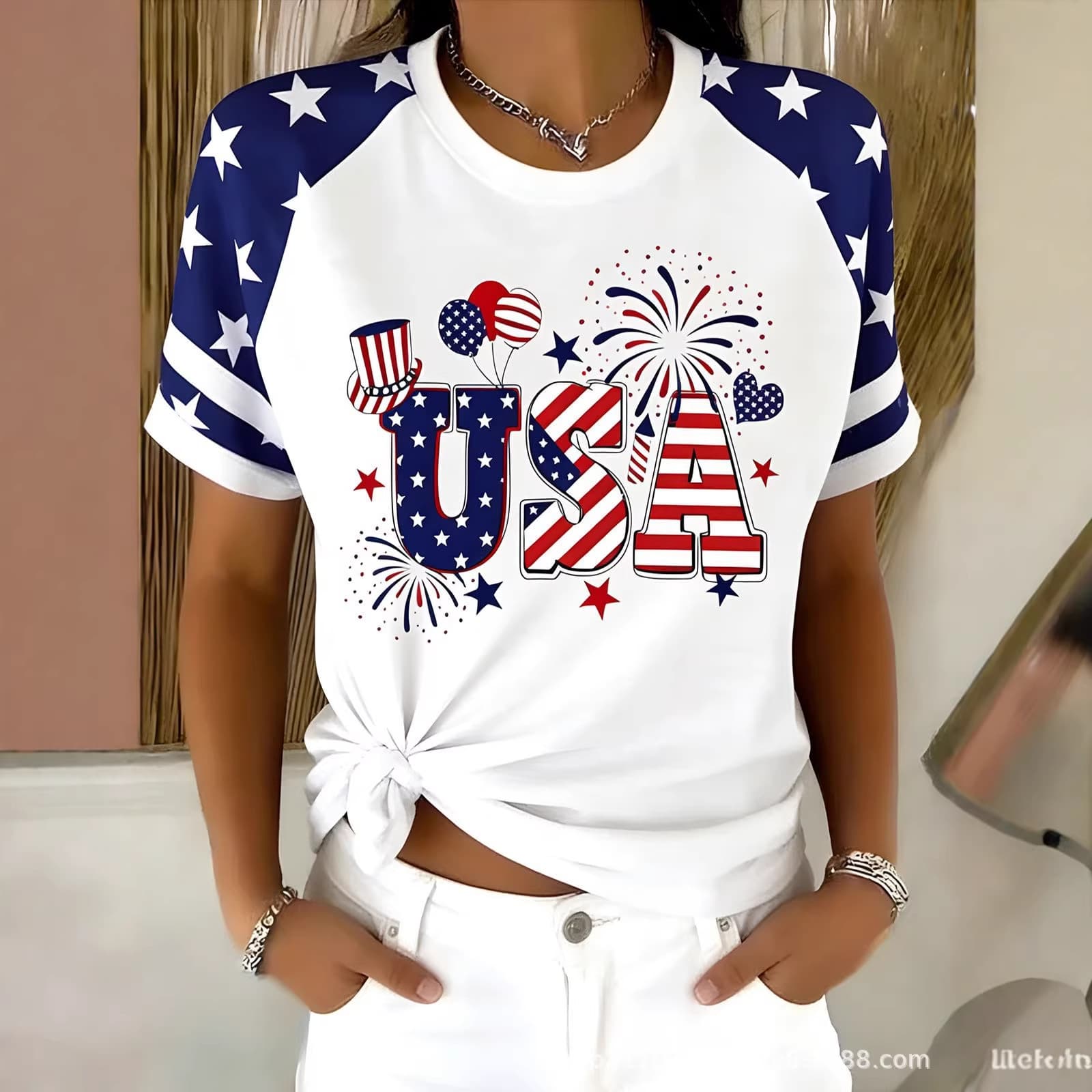 2026 USA 250th Anniversary Women's T-Shirt Round Neck Short Sleeve Top American Independence Day Women's Top