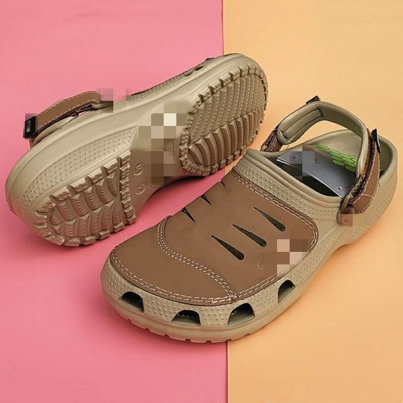 Genuine Leather Men's Outdoor Leisure Beach Sports Perforated Sandals Anti-slip Closed-toe Perforated Shoes