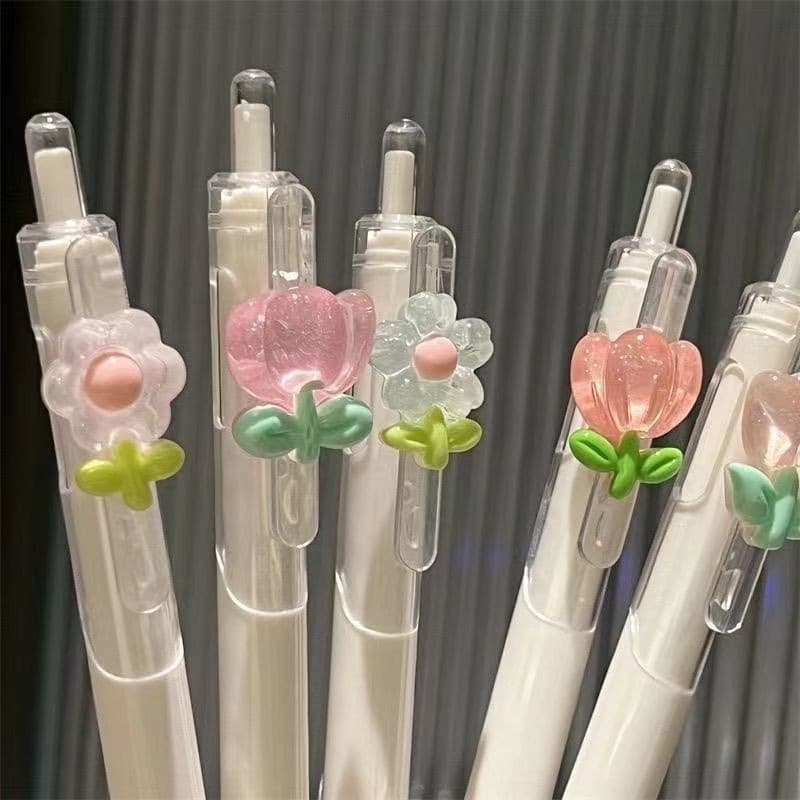 Cute flower retractable ballpoint pen 0.5 mm fine tip tip writing smoothly and quick-drying black ink suitable