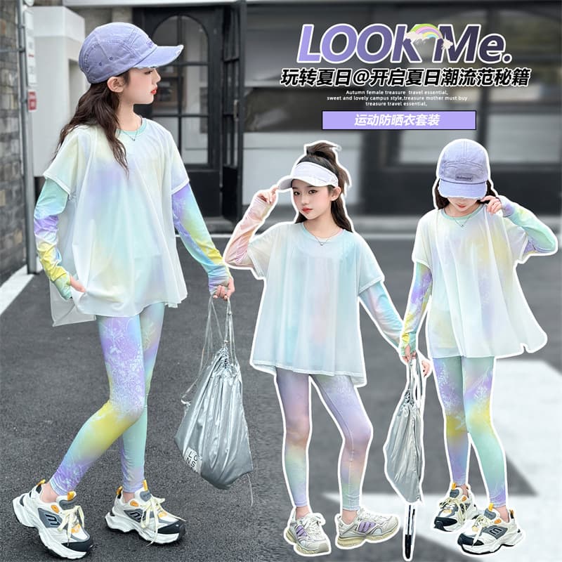 Girls' Sun Protection Suit Set Fashionable UV-Protective Clothing 2026 Summer Collection Middle and Big Kids Skin-Light Jacket and Pants Two-Piece Set