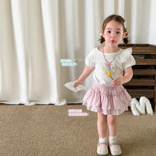Children's Short Sleeve T-Shirt for Girls, Summer Thin Style, Casual Cartoon Kids Clothing, Breathable Mesh, Class A Baby Top