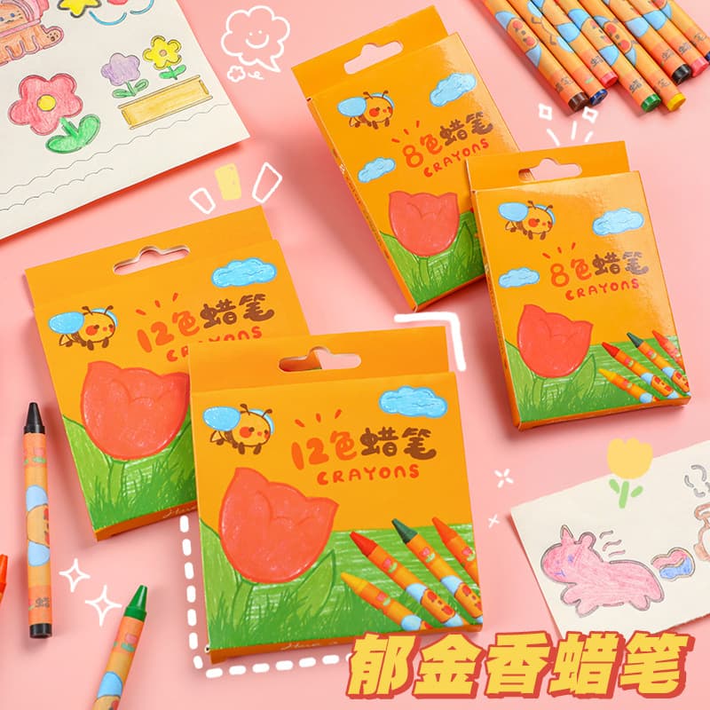 Children's cartoon tulip crayons, non-messy art oil pastels, graffiti stationery set, kindergarten prize wholesale.
