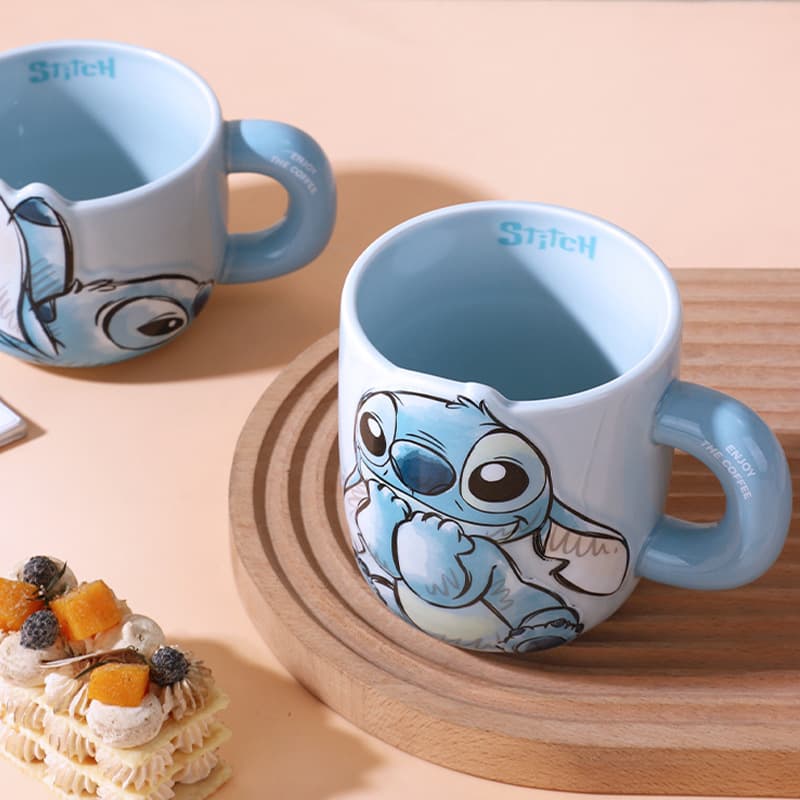 Stitch ceramic mug large-capacity drinking cup household styling cup high-value beverage cup large hand cup