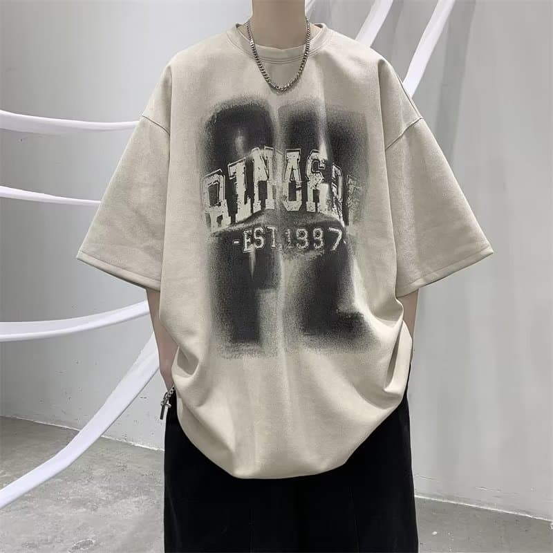 Short Sleeve T-Shirt Men 2026 Summer European American Streetwear Trendy Half Sleeve Round Neck High Street Youth