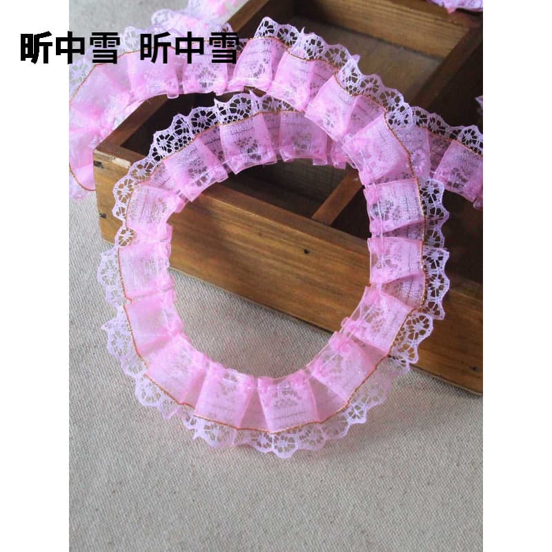 DIY Craft Materials Gold-Trimmed Pleated Double-Layer White Pink Blue Purple 2.5cm Cheering Fan Lace and Lace Trims