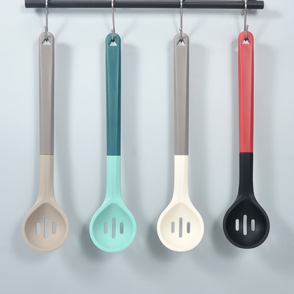 Cross-Border Silicone Slotted Spoon, Two-Tone Handle Salad Spoon, Home Kitchen Baking Cooking Tool, Silicone Kitchen Utensil Strainer Spoon
