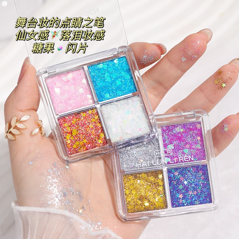 Four-Color Sequin Stage Makeup Special Sparkling Super Flash Gel Glitter Hot-Selling Girl Internet Celebrity Makeup Eye Shadow