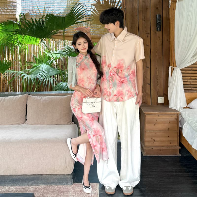 Summer Couple Outfit New Chinese Style Improved High-End Fitted Cheongsam Dress for Engagement Party