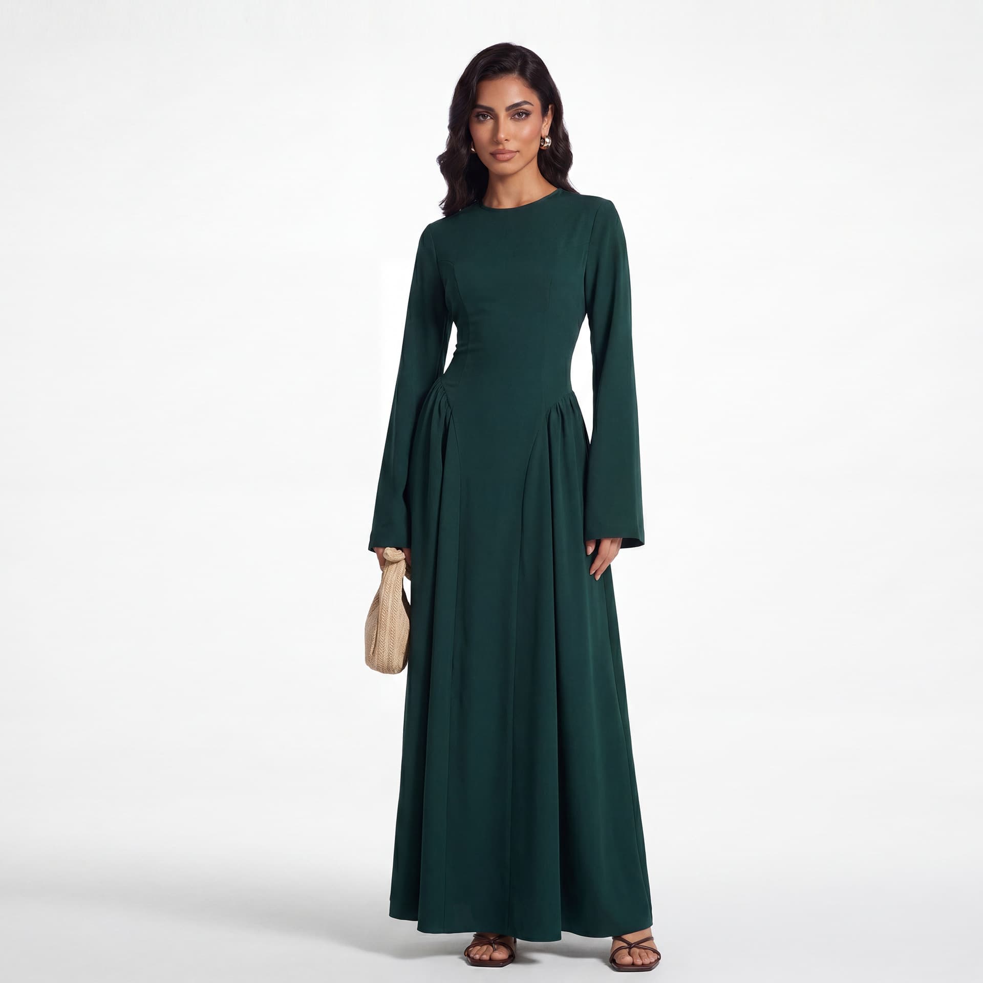 2026 Loriya Plus Size Long Sleeve Flared Dress LR1155