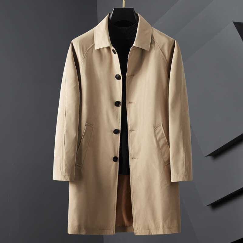 2021 New Korean Style Trendy Off-White Jacket Men's Spring and Autumn Mid-Length Trench Coat Plus Size