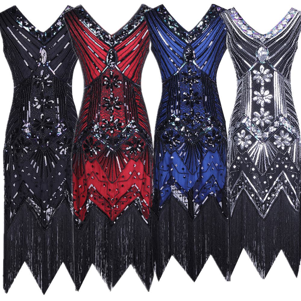Gatsby Banquet Evening Dress 1920s Vintage New Tassel Heavy Industry Beaded V-neck Plus Size Dress