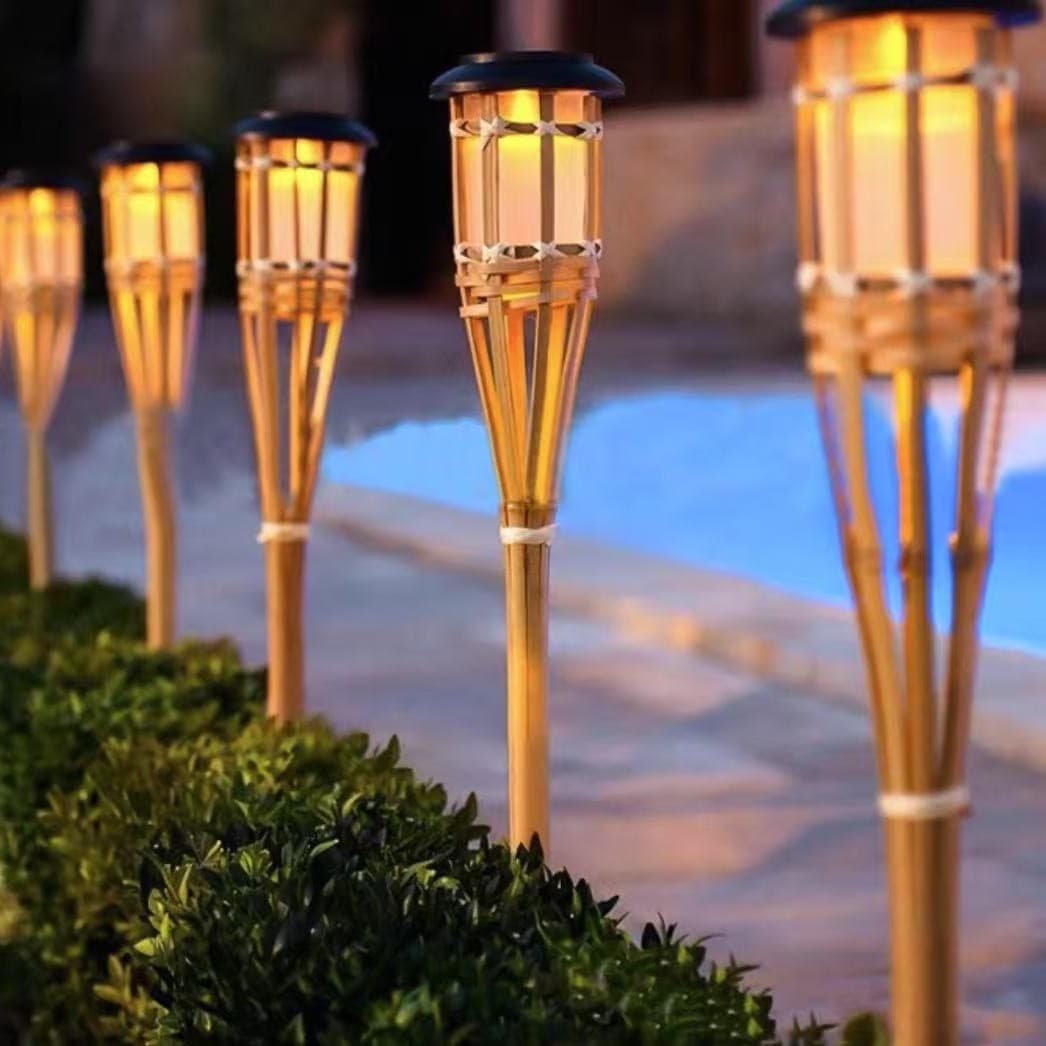 New Solar Torch Light with Bamboo Design, Garden Lawn Landscape Waterproof Flame Lamp for Outdoor Use