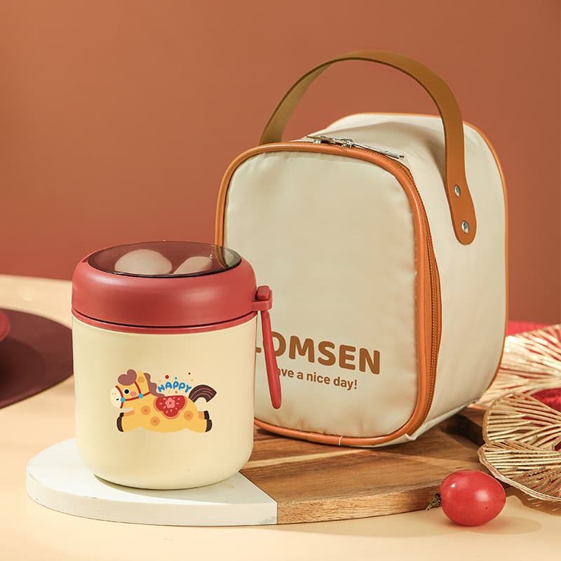 Year of the Horse Breakfast Cup 304 Stainless Steel Insulated Soup Cup with Lid Spoon Sealed Soy Milk Cup Soup Can Lunch Box Breakfast Gift