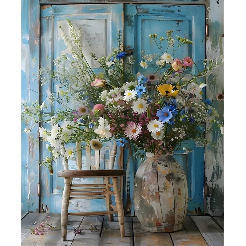 Chairside vase digital oil painting DIY filling adult hand-painted painting coloring painting hand-painted acrylic painting