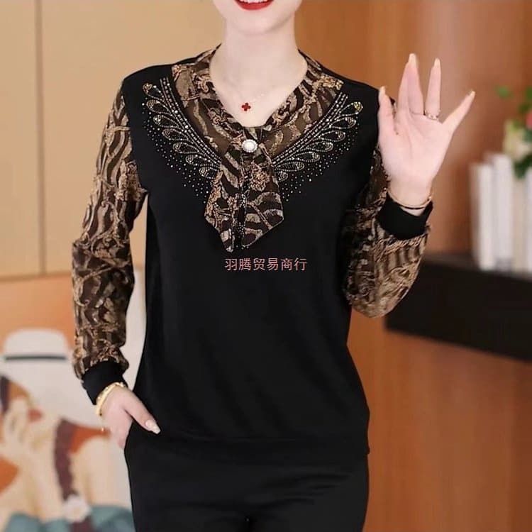 Fashionable Mom Spring Trendy Lace Base Shirt 2025 New Arrival Youthful Women's Slimming and Flattering T-shirt