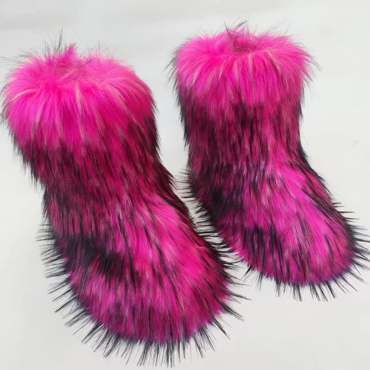 Cross-Border Faux Raccoon Fox Snow Boots, Flat High-Top Women's Boots, Winter Warm Thickened Fur Boots, Non-Slip High Boots