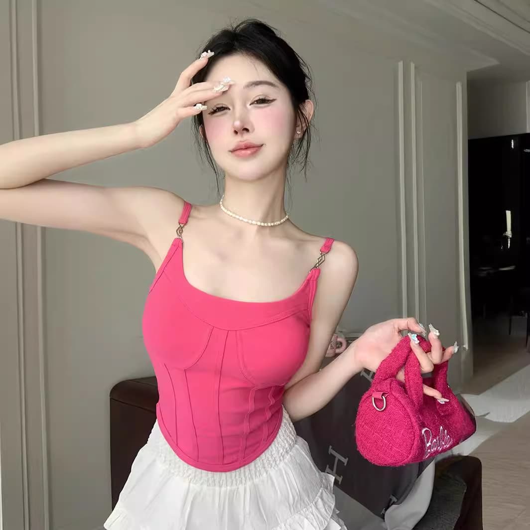 Short Pink Fishbone Camisole for Women Summer Backless Sleeveless Vest Inner Layering Irregular Sexy Top