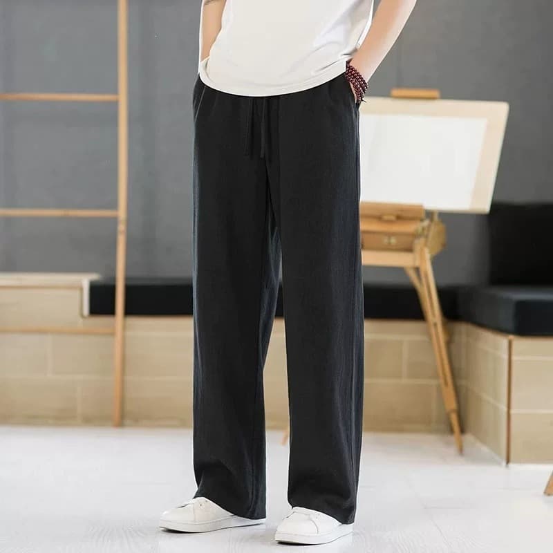 Men's Linen Pants Summer Straight Loose Wide Leg Casual Trousers New Style Chinese Style Cotton Linen Pants