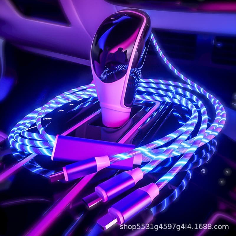 LED streamer data cable colorful marquee charging cable suitable for car soft light fast charging Android Typec Apple