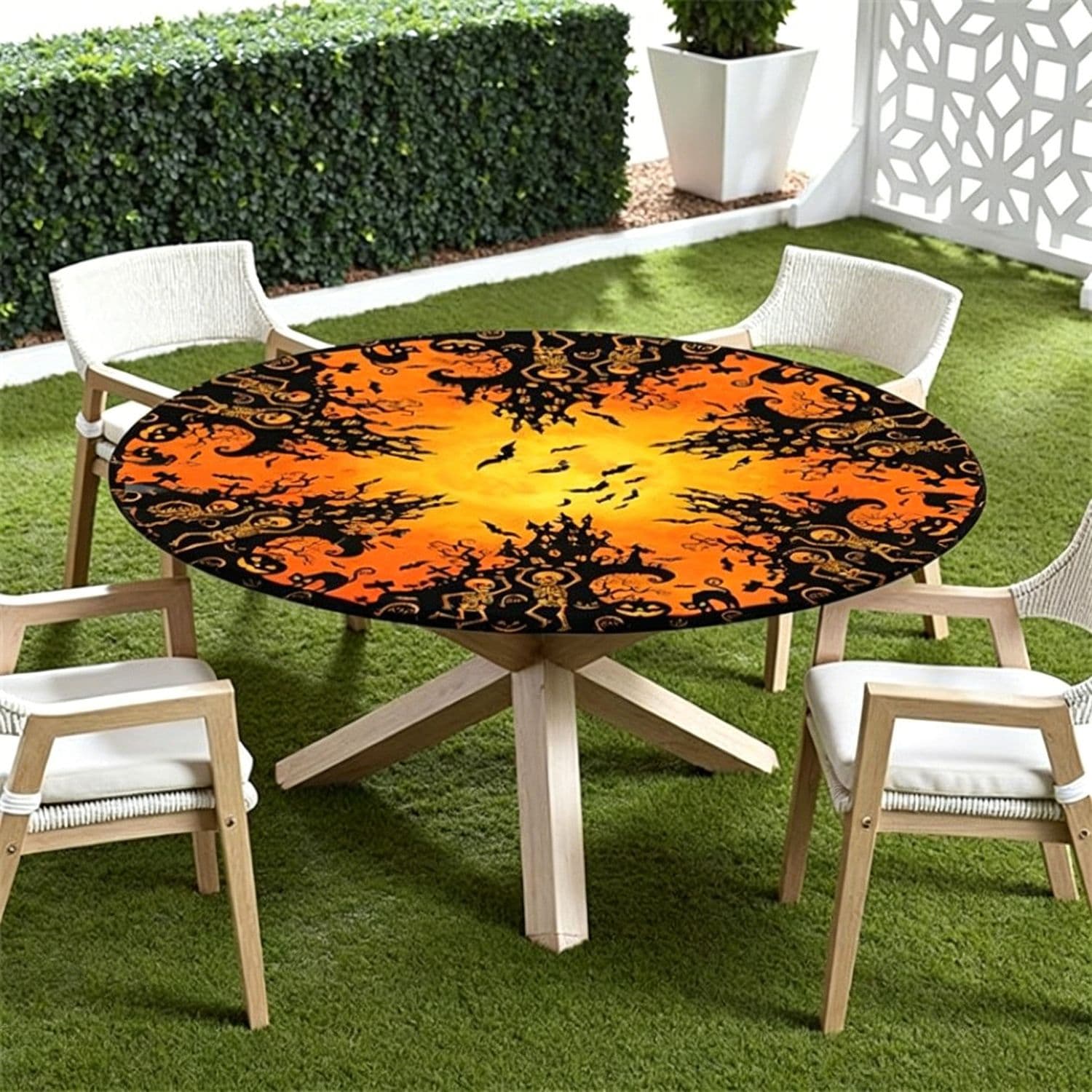 Halloween Round Fitted Tablecloth with Elastic Edge