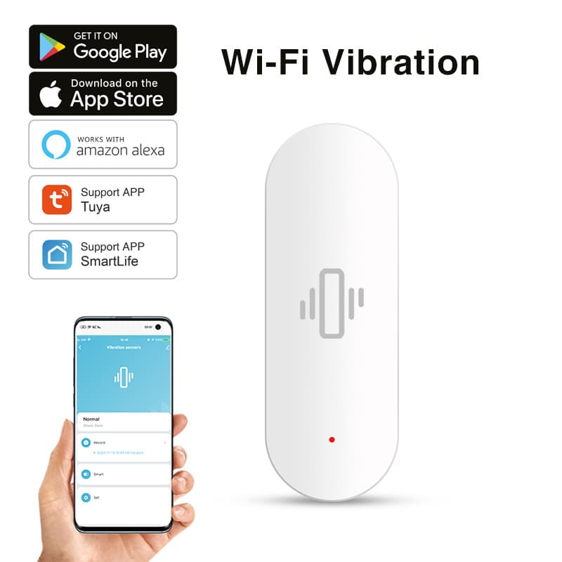 Tuya WiFi Vibration Drop Alarm Detector, Tuya Vibration Sensor APP Push Compatible with Alexa