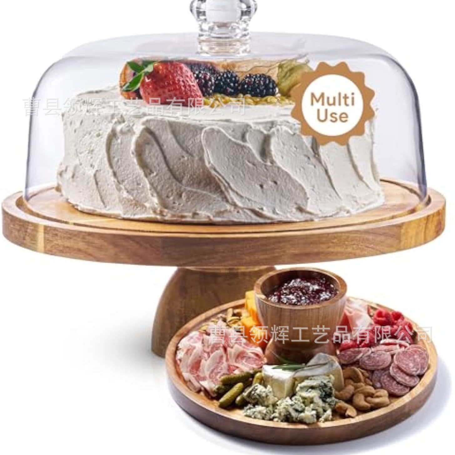 Modern Minimalist Acacia Wood Cake Tray, Home Restaurant Dessert Plate, Pastry Display Stand, Wooden Tall Fruit Bowl