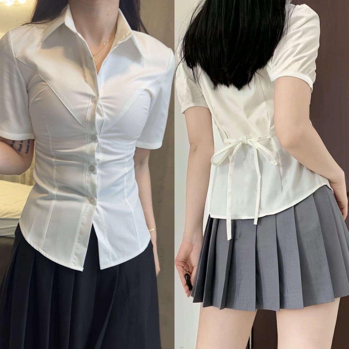jk uniform slim small V chest strapped waist shirt women's pure desire genuine Japanese college style slim versatile top