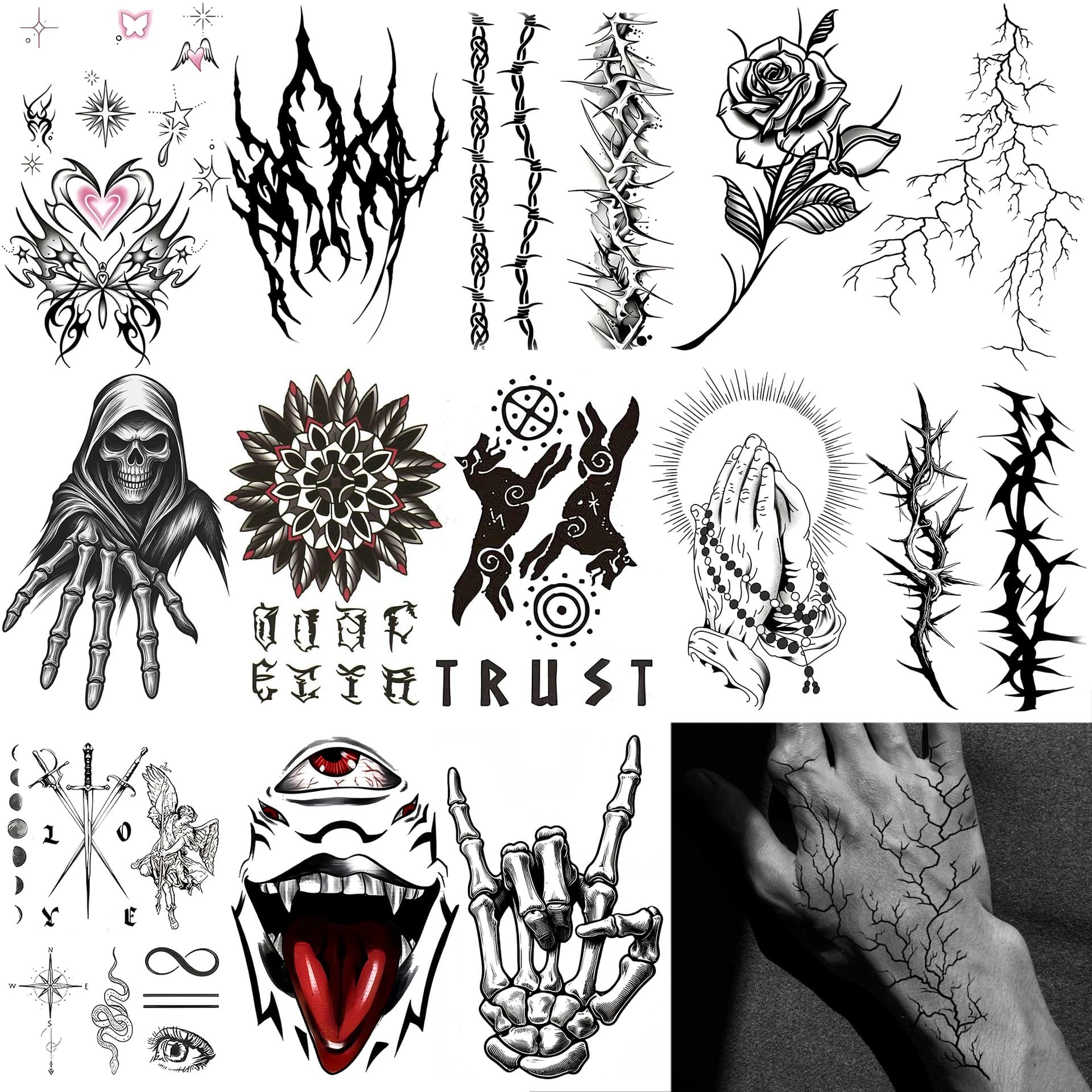Cross-border new product skull thorns back tattoo neck water transfer TK tattoo sticker Temu European and American tattoo