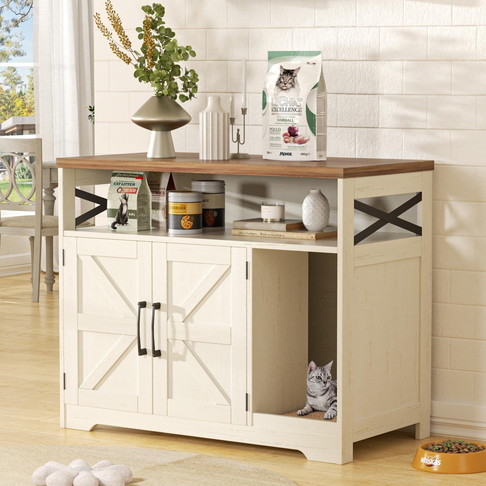 Cat Litter Box Enclosure, Hidden Litter Box Furniture with Cat Scratching Pad