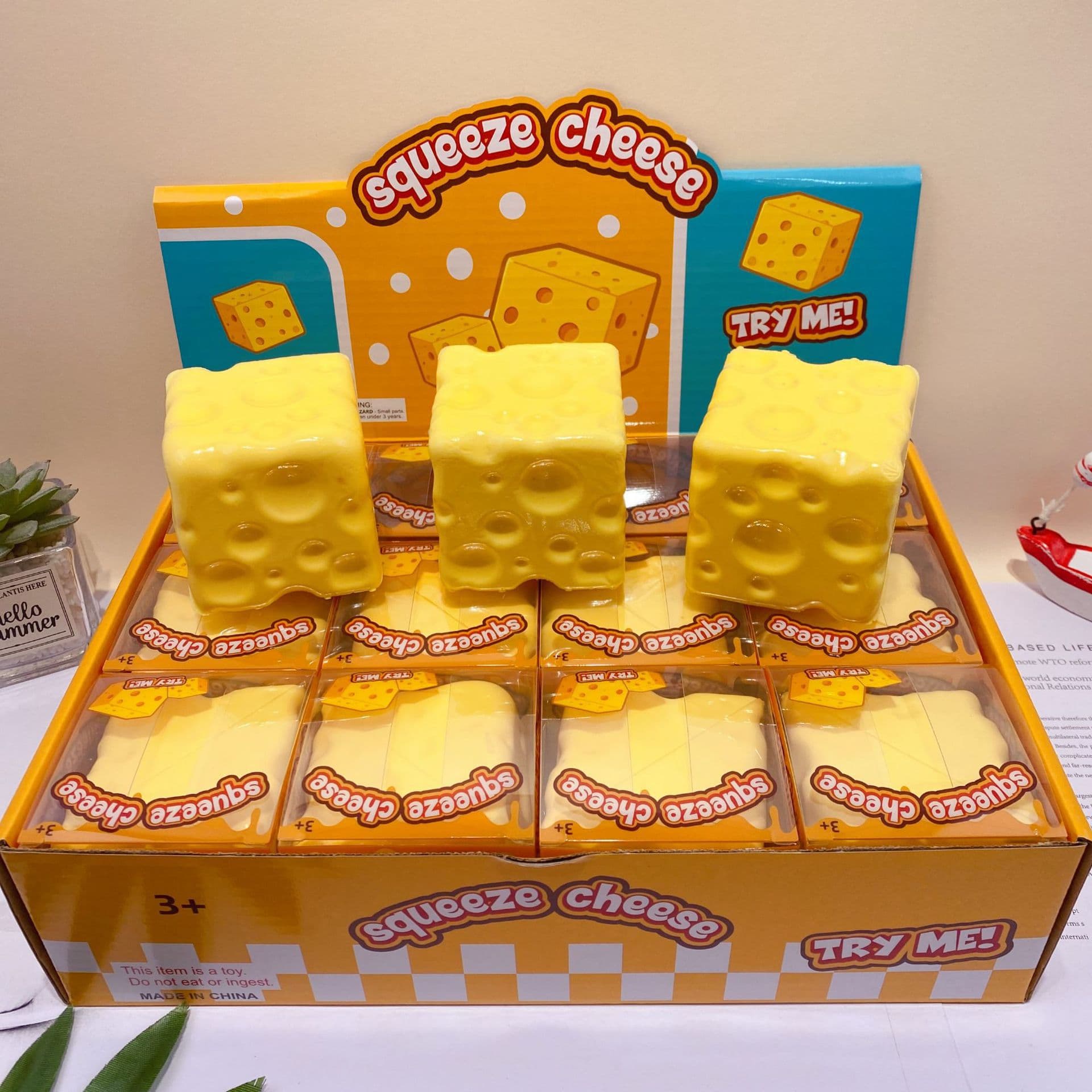 Creative Cube-Shaped Cheese Squishy Toy, Aesthetically Pleasing Children's Stress-Relief Slow-Rebound Fun Simulation Stress-Relief Toy