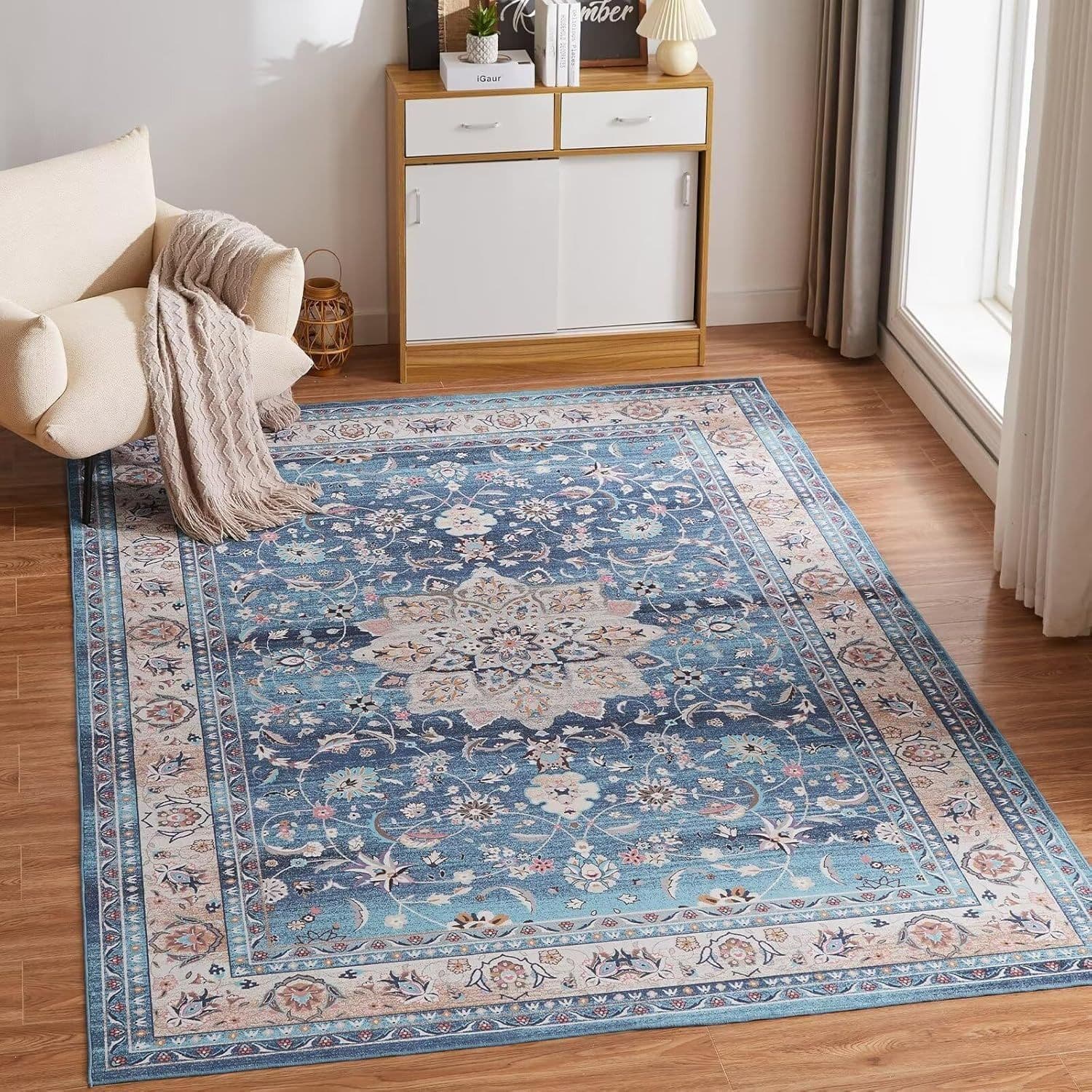 Cross-Border Persian Crystal Velvet Large Area Rug for Living Room Bedroom, Durable Doormat for Entryway, Stain-Resistant and Easy-to-Clean Foot Mat