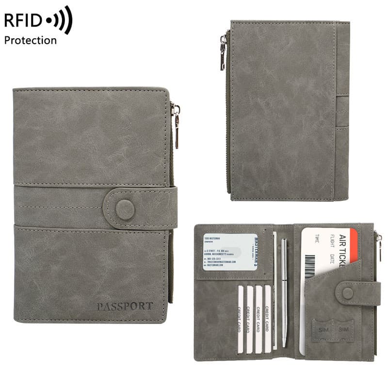 Cross-border skin-sensitive anti-theft RFID passport holder zipper buckle passport holder document holder multi-functional travel passport bag