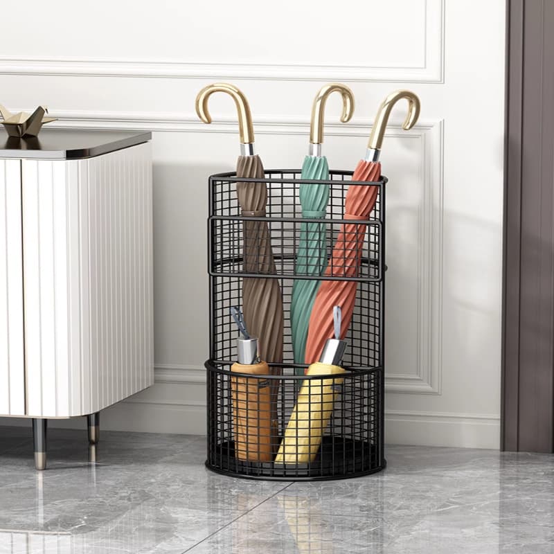 Household entrance umbrella storage rack with drip tray, commercial entryway umbrella placement solution, umbrella stand