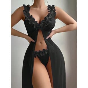 2026 Amazon Hot Selling Pure Desire Long Camisole Dress Sheer Mesh Lace Backless Lingerie Women Lace